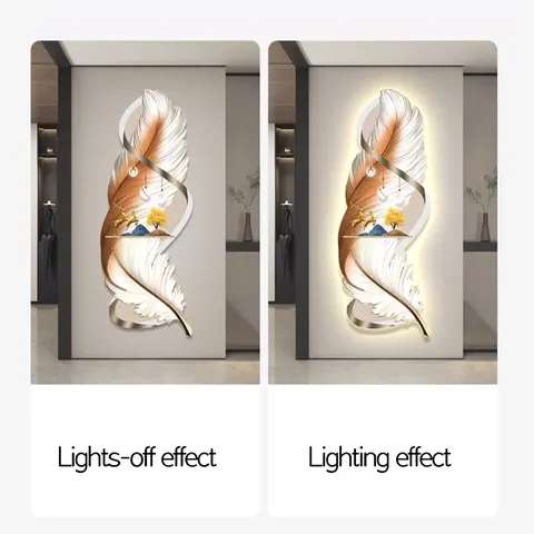 羽毛 单幅 装饰画 现代简约 玄关背景墙挂画 LED带灯画
