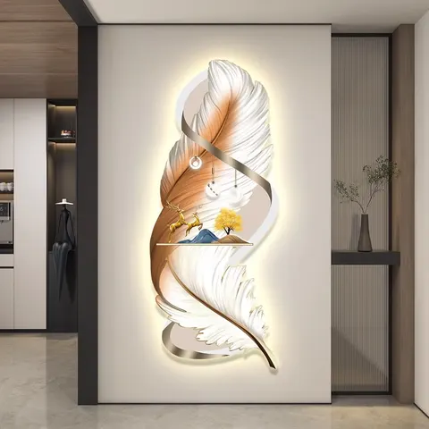 羽毛 单幅 装饰画 现代简约 玄关背景墙挂画 LED带灯画