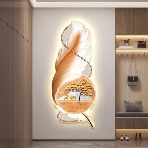 羽毛 单幅 装饰画 现代简约 玄关背景墙挂画 LED带灯画