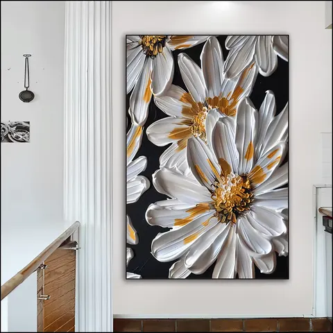 繁花 单幅 装饰画 现代简约 玄关背景墙挂画 手绘油画