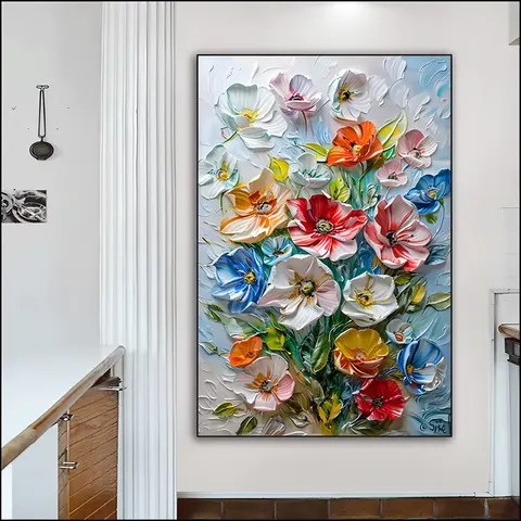 繁花 单幅 装饰画 现代简约 玄关背景墙挂画 手绘油画