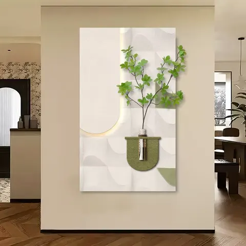 植物 单幅 装饰画 奶油风 玄关背景墙挂画 LED带灯画
