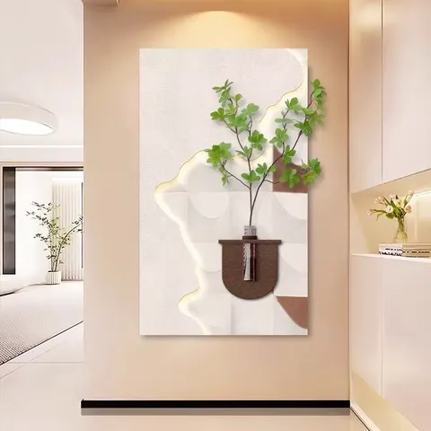 植物 单幅 装饰画 奶油风 玄关背景墙挂画 LED带灯画