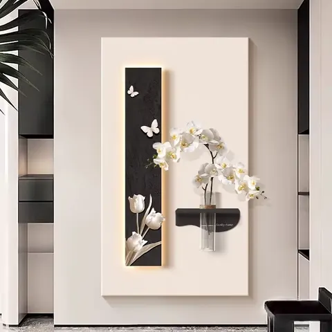 植物 单幅 装饰画 现代简约 玄关背景墙挂画 LED带灯画