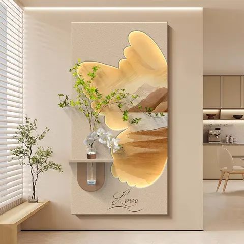 植物 单幅 装饰画 现代简约 玄关背景墙挂画 LED带灯画