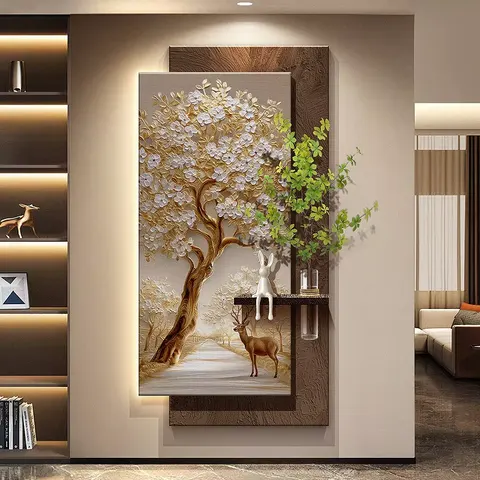 繁花 单幅 装饰画 现代简约 客厅背景墙挂画 LED带灯画