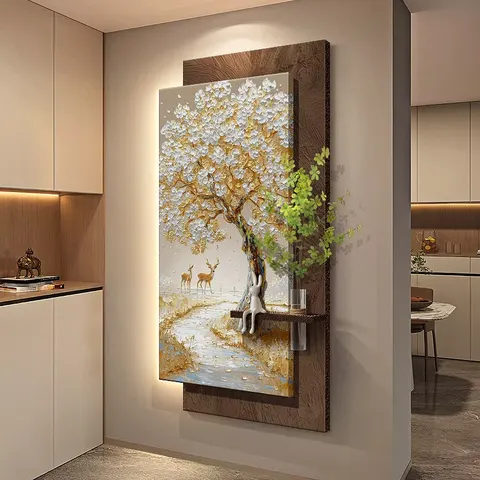 繁花 单幅 装饰画 现代简约 客厅背景墙挂画 LED带灯画