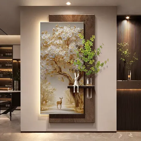 繁花 单幅 装饰画 现代简约 客厅背景墙挂画 LED带灯画