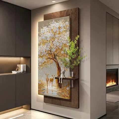 繁花 单幅 装饰画 现代简约 客厅背景墙挂画 LED带灯画
