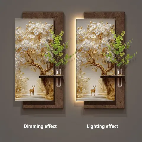 繁花 单幅 装饰画 现代简约 客厅背景墙挂画 LED带灯画