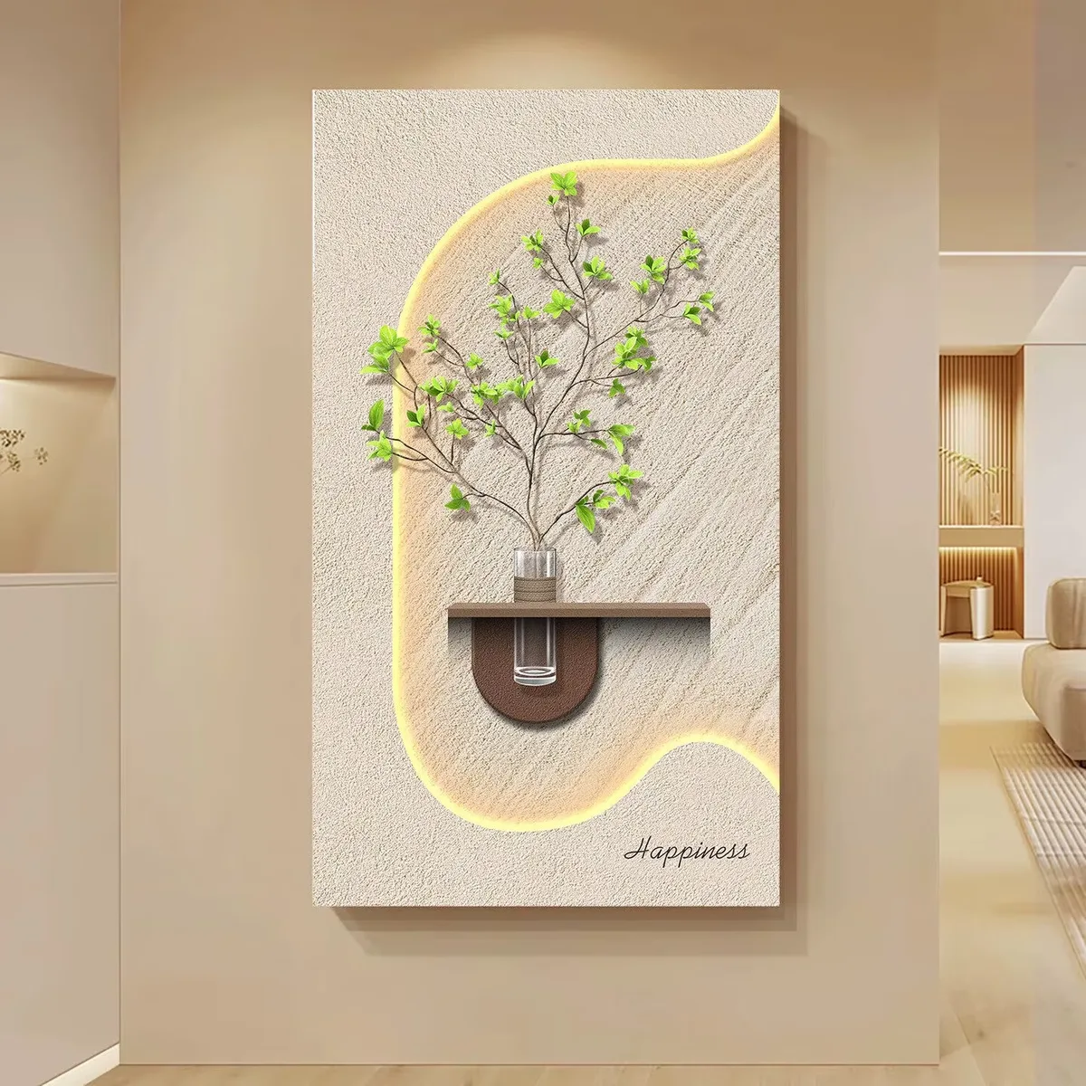 植物 单幅 装饰画 现代简约 玄关背景墙挂画 LED带灯画
