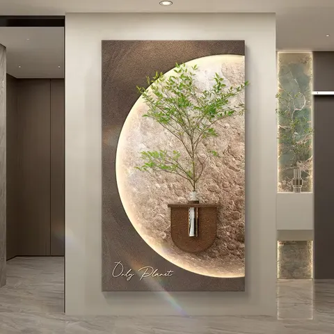 植物 单幅 装饰画 现代简约 玄关背景墙挂画 LED带灯画