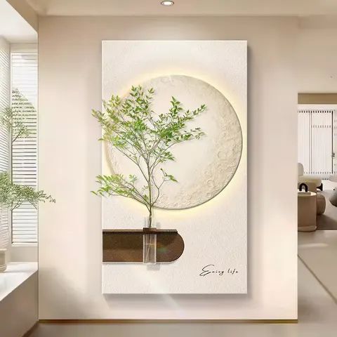 植物 单幅 装饰画 现代简约 玄关背景墙挂画 LED带灯画