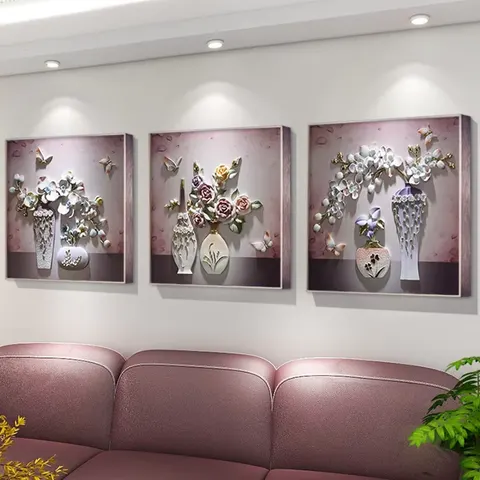 繁花 单幅 装饰画 现代简约 客厅背景墙挂画 砂岩浮雕