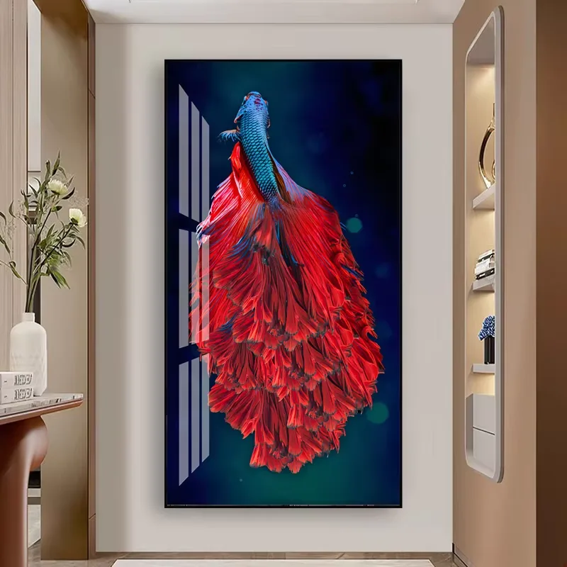 锦鲤 单幅 装饰画 轻奢风 玄关背景墙挂画 晶瓷画