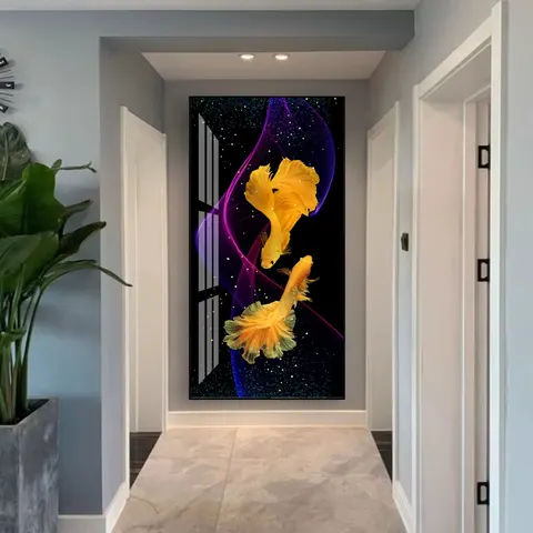 锦鲤 单幅 装饰画 轻奢风 玄关背景墙挂画 晶瓷画