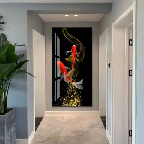 锦鲤 单幅 装饰画 轻奢风 玄关背景墙挂画 晶瓷画