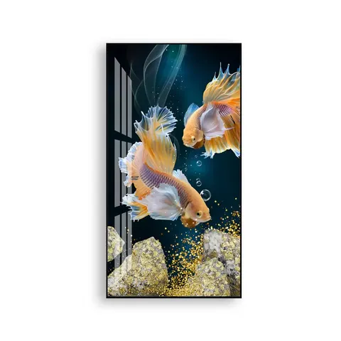 锦鲤 单幅 装饰画 轻奢风 玄关背景墙挂画 晶瓷画