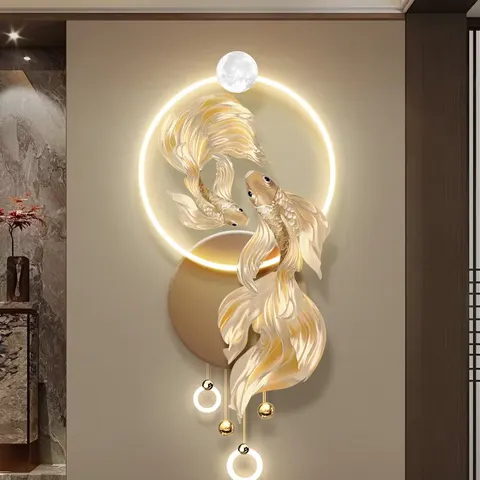 锦鲤 单幅 装饰画 现代简约 客厅背景墙挂画 LED带灯画