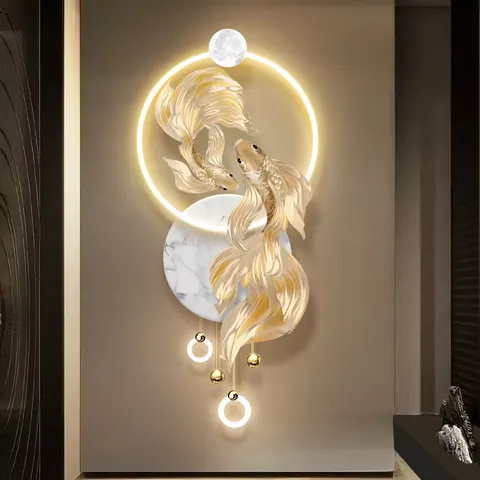 锦鲤 单幅 装饰画 现代简约 客厅背景墙挂画 LED带灯画