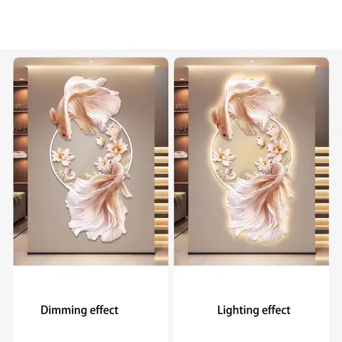 锦鲤 单幅 装饰画 现代简约 客厅背景墙挂画 LED带灯画