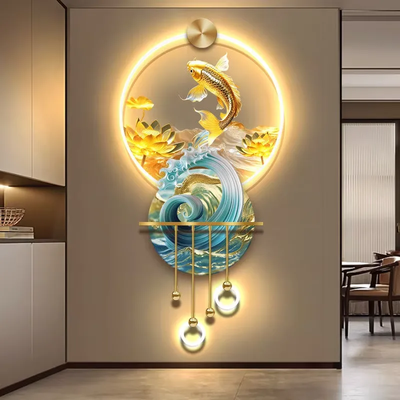 锦鲤 单幅 装饰画 现代简约 玄关背景墙挂画 LED带灯画