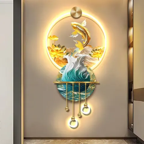 锦鲤 单幅 装饰画 现代简约 玄关背景墙挂画 LED带灯画