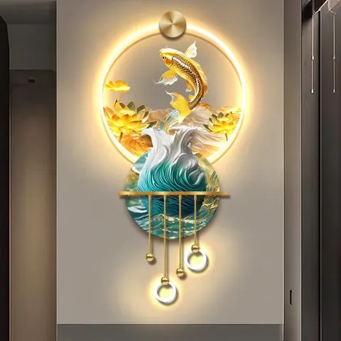 锦鲤 单幅 装饰画 现代简约 玄关背景墙挂画 LED带灯画