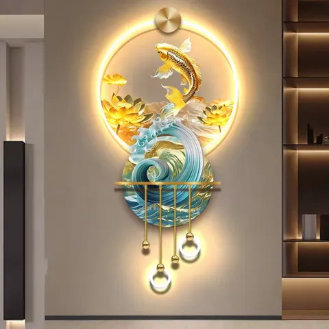 锦鲤 单幅 装饰画 现代简约 玄关背景墙挂画 LED带灯画