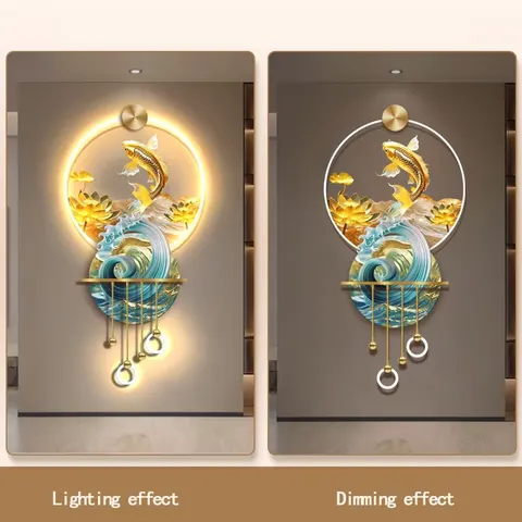 锦鲤 单幅 装饰画 现代简约 玄关背景墙挂画 LED带灯画