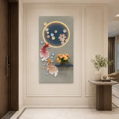 锦鲤 单幅 装饰画 现代简约 玄关背景墙挂画 LED带灯画