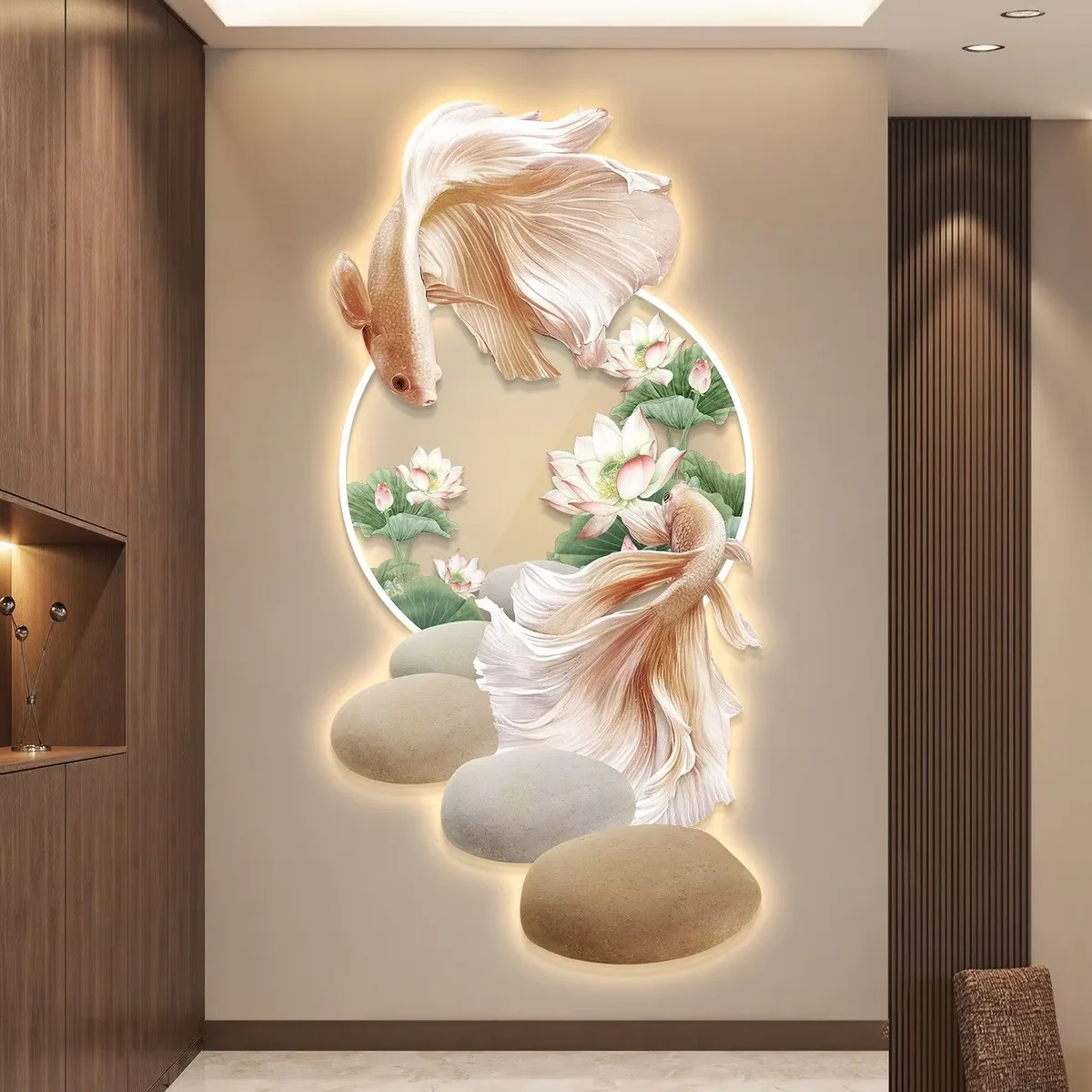 锦鲤 单幅 装饰画 现代简约 玄关背景墙挂画 LED带灯画