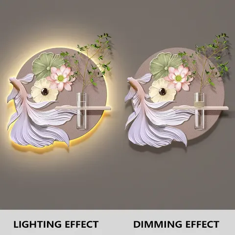 锦鲤 单幅 装饰画 现代简约 餐厅背景墙挂画 LED带灯画