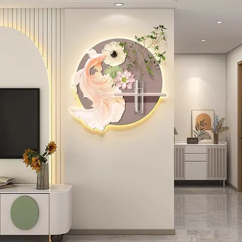锦鲤 单幅 装饰画 现代简约 餐厅背景墙挂画 LED带灯画