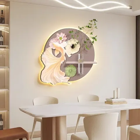 锦鲤 单幅 装饰画 现代简约 餐厅背景墙挂画 LED带灯画