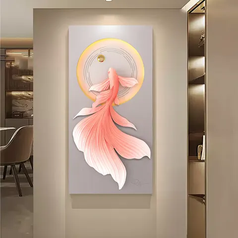 锦鲤 单幅 装饰画 现代简约 玄关背景墙挂画 LED带灯画