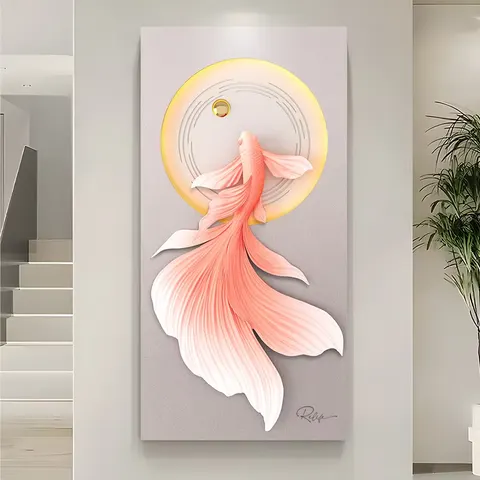 锦鲤 单幅 装饰画 现代简约 玄关背景墙挂画 LED带灯画