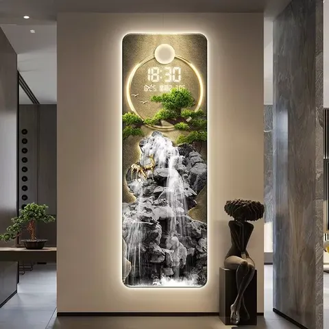 山水 单幅 装饰画 现代简约 玄关背景墙挂画 LED带灯画
