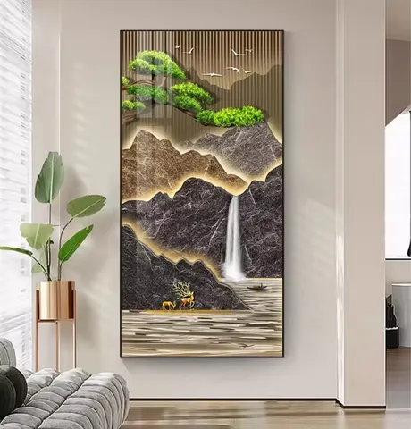 山水 单幅 装饰画 现代简约 玄关背景墙挂画 LED带灯画