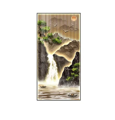 山水 单幅 装饰画 现代简约 玄关背景墙挂画 LED带灯画
