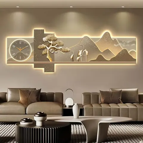 山水 单幅 装饰画 现代简约 玄关背景墙挂画 LED带灯画