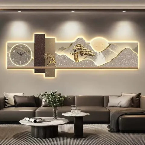 山水 单幅 装饰画 现代简约 玄关背景墙挂画 LED带灯画
