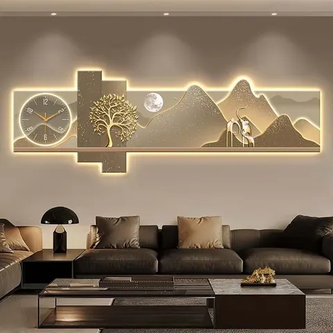 山水 单幅 装饰画 现代简约 玄关背景墙挂画 LED带灯画