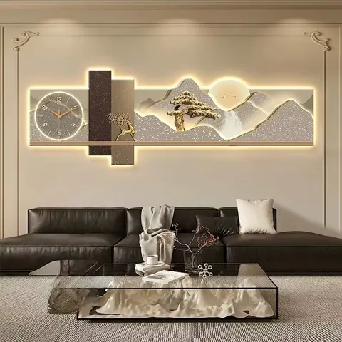 山水 单幅 装饰画 现代简约 玄关背景墙挂画 LED带灯画