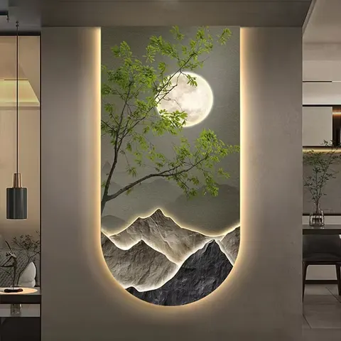 山水 单幅 装饰画 现代简约 客厅背景墙挂画 LED带灯画