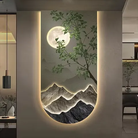 山水 单幅 装饰画 现代简约 客厅背景墙挂画 LED带灯画