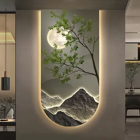 山水 单幅 装饰画 现代简约 客厅背景墙挂画 LED带灯画