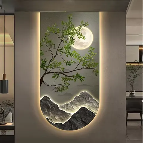 山水 单幅 装饰画 现代简约 客厅背景墙挂画 LED带灯画