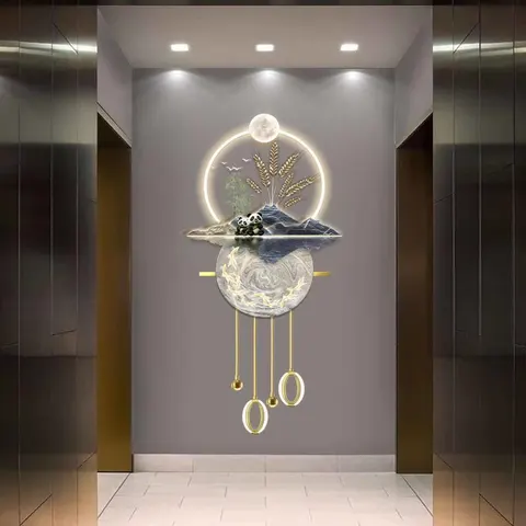 山水 单幅 装饰画 现代简约 客厅背景墙挂画 LED带灯画