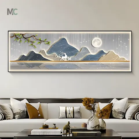 山水 单幅 装饰画 轻奢风 客厅背景墙挂画 LED带灯画